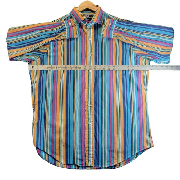 VTG 90s Polo Ralph Lauren Striped Colorblock Long Sleeve Button Shirt Mens Large - Picture 6 of 7